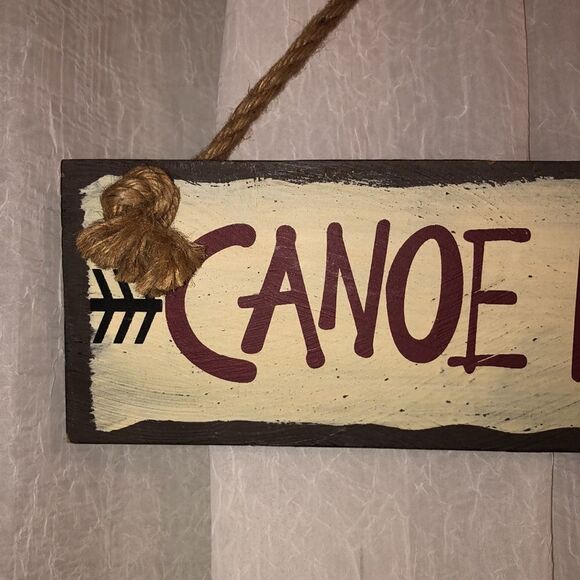 Hand Painted Hanging on Twisted Burlap “Canoe Rentals” Arrow Sign - Picture 3 of 8